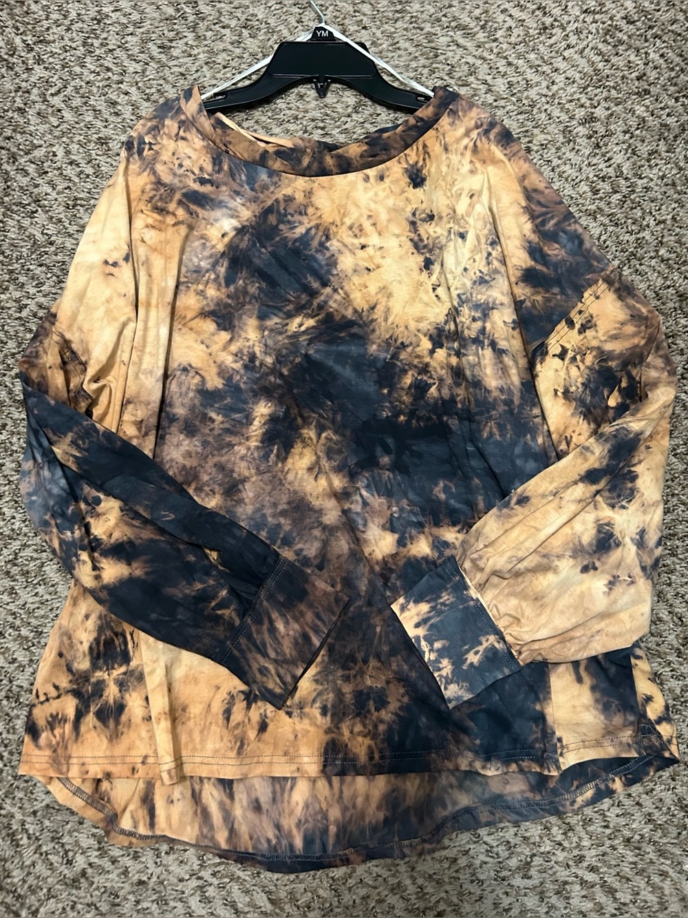 Umgee USA XL Brown Black Tie Dye Acid Wash Long Sleeve Tunic Top